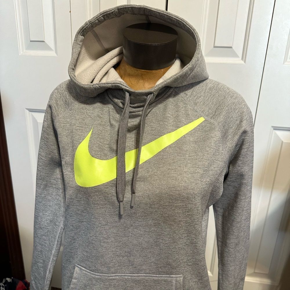 Nike Gray Hoodie with Neon Yellow Swoosh
